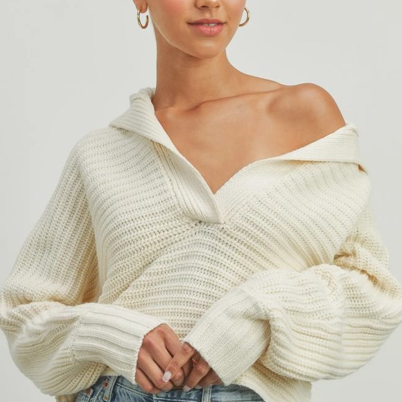 NEW - I'M THE DRAMA COLLAR V NECK SWEATER - Picture 3 of 9